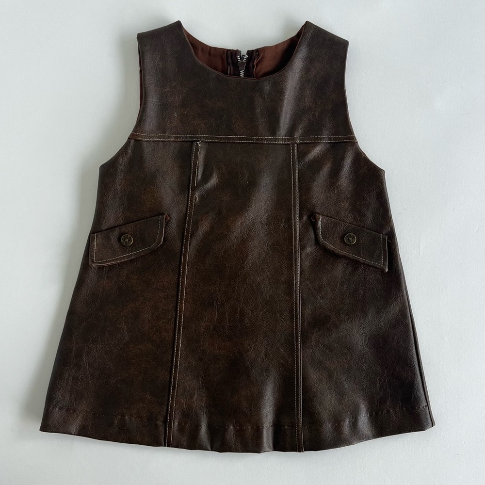 Vintage 1960s kids faux leather jumper dress 3/4T